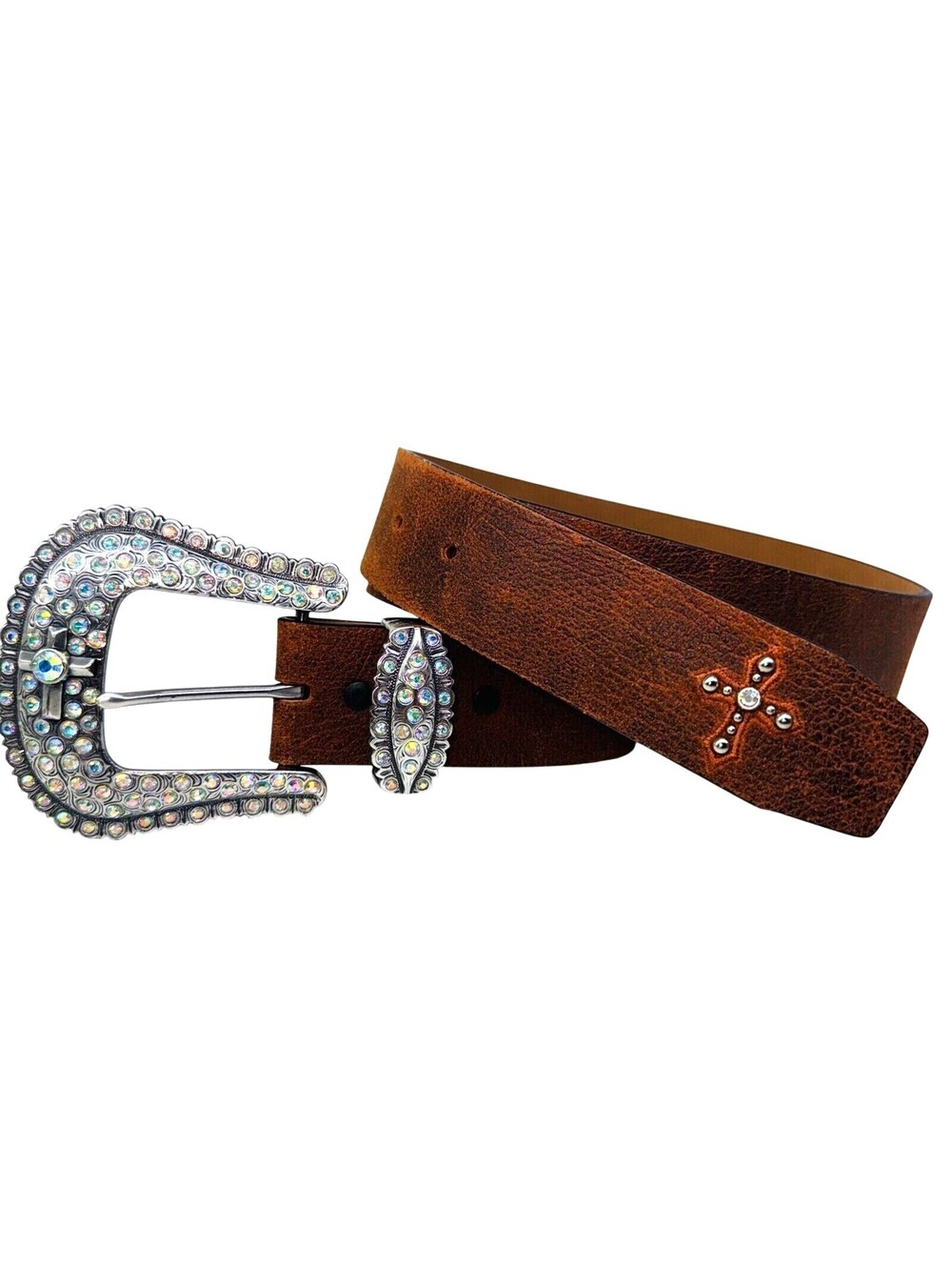 Justin Boots Western RhinestoneBelt Women's 36 Brown Leather Christianity Cross